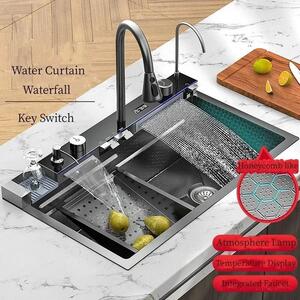 Rubinetto da cucina – Lavello – Miscelatore digitale – Dispenser per sapone – Acciaio inossidabile 304 – 75x46 cm