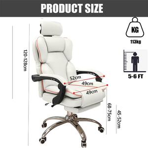 Sedia da ufficio bianca grande - Sedia da ufficio ergonomica - Sedia per computer - Sedia da gaming - Sedia da ufficio con poggiapiedi