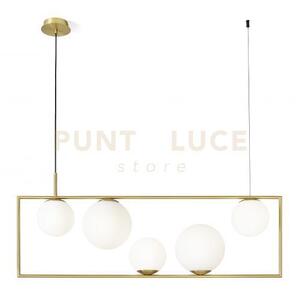 Buble lampadario a sospensione 5 sfere opalino struttura oro spazzo