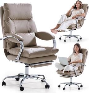 Sedia da ufficio confortevole con poggiapiedi, funzione di appoggio per le gambe incrociate, braccioli e rotelle, realizzata in ecopelle ergonomica