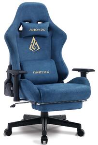 Sedia da gaming ergonomica con braccioli regolabili e poggiapiedi, rivestita in elegante blu