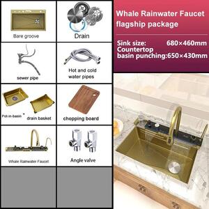 Lavello con rubinetto a cascata, display digitale e acciaio inossidabile