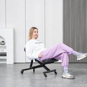 Sedia ergonomica per sedersi a terra, regolabile, ideale per l'uso in casa e in ufficio. Riduce la pressione sulle gambe grazie ai poggi piedi regolabili e alle ruote con freno. Colore: nero