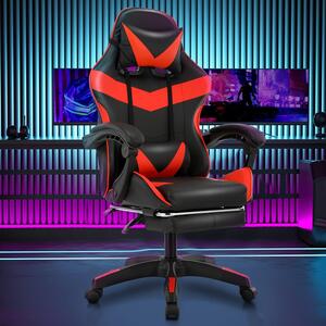 Sedia da gaming - Design ergonomico - Schienale e poggiapiedi regolabili - Con cuscini - Nera e rossa