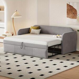 Divano letto 90x190 cm - Trasformabile in letto matrimoniale - Tessuto in lino traspirante e robusta struttura a stecche