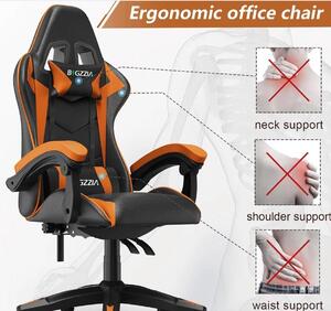 Sedia da gaming - Sedia ergonomica da computer in ecopelle con poggiatesta e supporto lombare - Nera