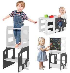 Scala Montessori 4 in 1 con Lavagna e Set Tavolo Sedie Legno Bianco 58x46x92cm