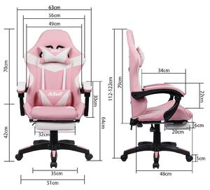 Sedia da gaming ergonomica, color rosa, con poggiapiedi estensibile e supporto lombare