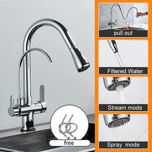 Rubinetto da cucina - Bocca estraibile - Due maniglie - Acqua calda e fredda - Cromato