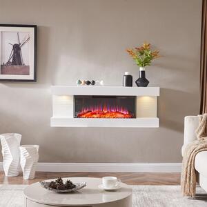 Stufa elettrica da parete, 1800 W, bianca, design moderno, effetto fiamma LED