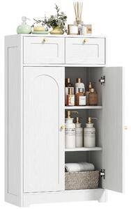 HOMCOM Armadio Bagno Stretto con 2 Cassetti Ripiano Aperto e Porta con Pannello Arcuato 60x30x108 cm Bianco Venato | Aosom Italy