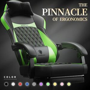 Sedia da ufficio ergonomica – Sedia girevole con schienale alto – Cuscino lombare e poggiapiedi – Verde scuro