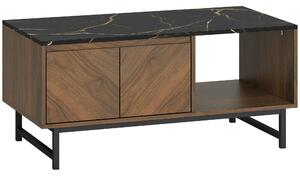 HOMCOM Tavolino salotto con piano effetto marmo, 2 ante e 2 nicchie aperte, 100 x 50,8 x 45,7 cm, Noce | Aosom Italy