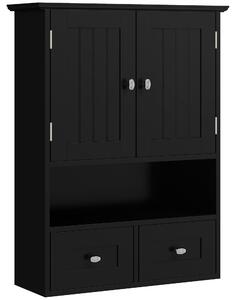 Kleankin Armadio da Bagno da Parete con 2 Ante e 2 Cassetti 50,8x17,8x66 cm Nero | Aosom Italy