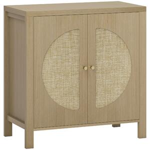 HOMCOM Credenza da Cucina con 2 Porte in Rattan Scaffale Regolabile e 2 Maniglie 75x38x77 cm Legno Naturale | Aosom Italy