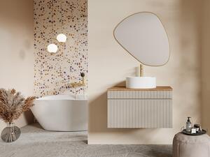 Mobile bagno sospeso scanalato beige con lavabo da appoggio rotondo 80 cm - SATARA