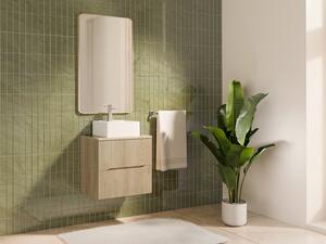 Mobile bagno sospeso scanalato con lavabo da appoggio quadrato Naturale chiaro 60 cm - ORISO
