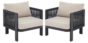 Poltrona da giardino in alluminio e corda Nero con cuscini beige - Lotto di 2 - HELYSI di MYLIA