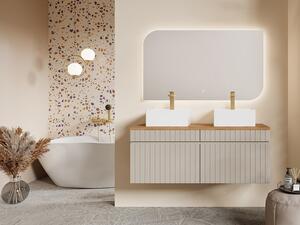 Mobile bagno sospeso scanalato beige con lavabo da appoggio quadrato 120 cm - SATARA