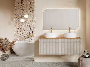 Mobile bagno sospeso scanalato beige con lavabo da appoggio rotondo 120 cm - SATARA