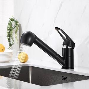 Rubinetto da cucina, finitura nera opaca, estensibile, rotazione a 360 gradi, in ottone, miscelatore monocomando
