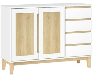 HOMCOM Credenza con 2 porte e 4 cassetti, con scaffale regolabile, 120 x 40 x 86 cm, Bianco e rovere | Aosom Italy