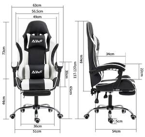 Sedia da gaming ergonomica - Sedia da ufficio con schienale e poggiapiedi regolabili - Nero e bianco