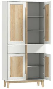 HOMCOM Credenza da cucina alta con 4 ante, 2 cassetti e mensole regolabili, 80x35x170cm, Bianco e quercia | Aosom Italy