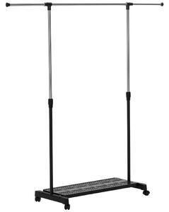 HOMCOM Stender Appendiabiti Estensibile con Ruote, Asta in Acciaio Inox e Ripiano per Scarpe 159x42x168 cm Nero e Argento | Aosom Italy