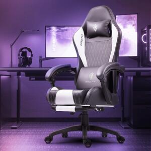 Sedia ergonomica da gaming - Sedia da ufficio - Sedia per computer - Poltrona reclinabile - Pouf - Bianco - Poggiatesta regolabile
