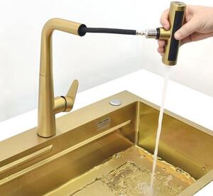 Rubinetto da cucina - Oro - Miscelatore a cascata - 4 funzioni - Acciaio inossidabile 304 - Per lavello a una vasca