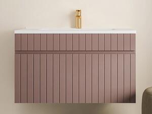 Mobile per bagno sospeso scanalato con lavabo da incasso 80 cm Rosa - SATARA