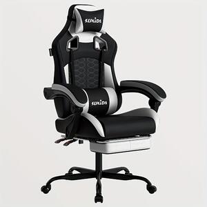 Sedia da gaming ergonomica con poggiapiedi regolabile, rivestita in ecopelle nera
