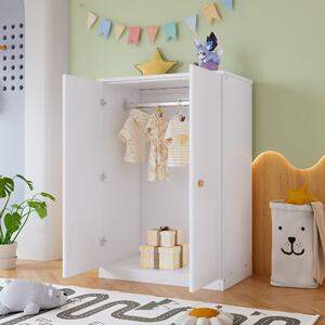 Armadio MODFU con asta appendiabiti, armadio a 2 ante, camera da letto, soggiorno, armadio per bambini, MDF, bianco