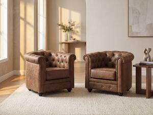 Lotto di 2 poltrone CHESTERFIELD in microfibra effetto cuoio invecchiato