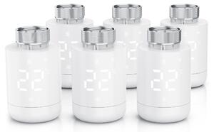 Set di 6 termostati per radiatori WLAN, con controllo tramite app, programmazione settimanale, display LED, manopola rotativa, rilevamento finestra aperta, protezione antigelo, termostati per riscaldamento, 6 pezzi, colore bianco