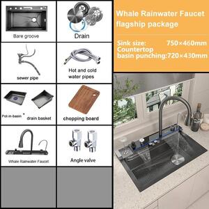 Lavello con rubinetto a cascata, display digitale e acciaio inossidabile