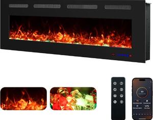 Camino elettrico da parete, 127 cm, 1500W, nero - Camino moderno con telecomando