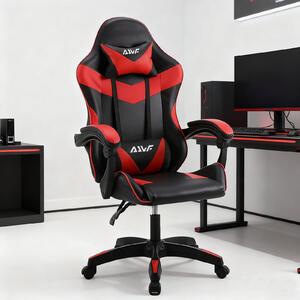 Sedia da ufficio – Sedia da gaming ergonomica con schienale alto e supporto lombare – Rossa