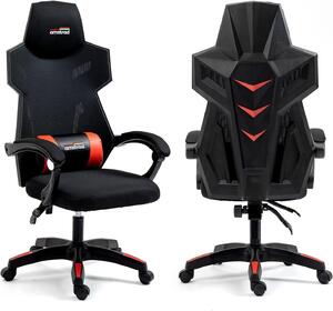 Sedia da ufficio, sedia da gaming, tessuto a rete, schienale reclinabile fino a 155 gradi, colore nero e rosso, capacità di carico 130 kg