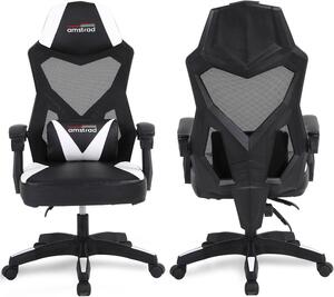 Sedia da gaming e da ufficio con schienale reclinabile a 135°, tessuto a rete traspirante, cuscino lombare, colore bianco e nero