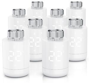 Set di 8 termostati per radiatori WLAN, con controllo tramite app, programmazione settimanale, display LED, manopola rotativa, rilevamento finestra aperta, protezione antigelo, termostati per riscaldamento, 8 pezzi, colore bianco