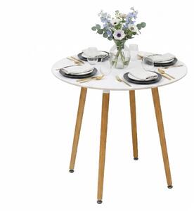 Tavolo da pranzo Relaxdays, rotondo, A x P: 75 x 80 cm, MDF e bambù, per 4 persone, tavolo da pranzo in stile scandinavo, bianco/naturale