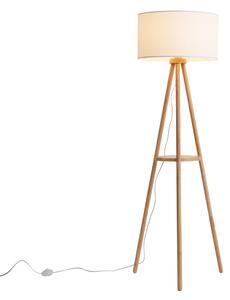 Lampada da terra scandinava in legno con paralume in tessuto bianco - Lou
