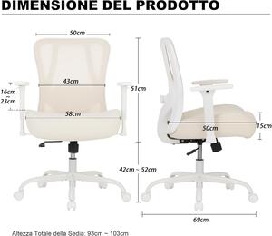 Sedia da ufficio - Sedia per ufficio - Sedia da scrivania - Sedia da lavoro - Sedia da ufficio con braccioli - Sedia ergonomica in rete