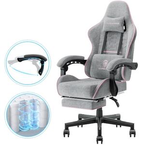 Sedia da gaming - Schienale alto ergonomico - Seduta con molle a tasca - Tessuto di cotone traspirante - Grigio rosa