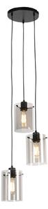Lampada a sospensione smart nera con vetro fumé incl. 3 Wifi ST64 - Dome