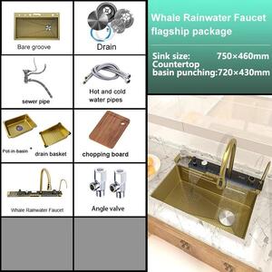 Lavello con rubinetto a cascata, display digitale e acciaio inossidabile