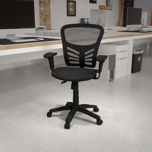 Sedia da ufficio girevole ergonomica multifunzionale, con schienale medio trasparente, rete nera, braccioli regolabili, struttura in metallo, dimensioni 58,42 x