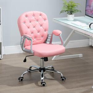 Sedia da ufficio – Sedia girevole ergonomica – Con rivestimento in poliuretano rosa, altezza regolabile e bottoni a forma di diamante